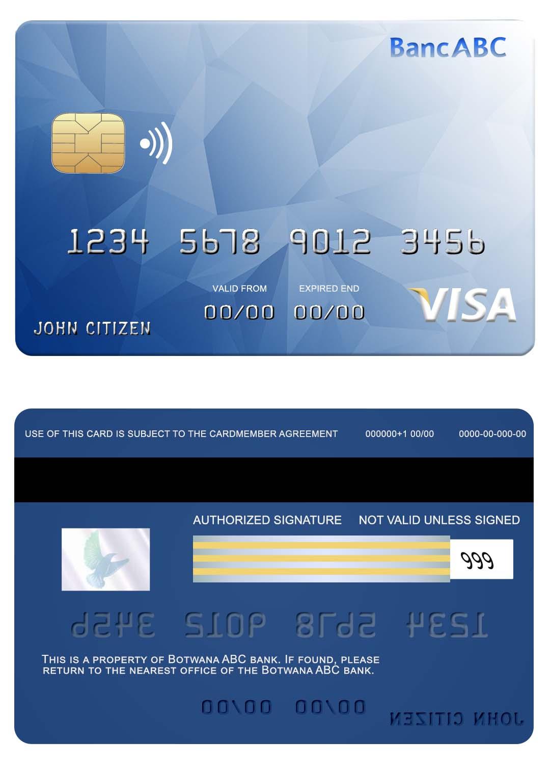 Download Bostwana  ABC bank visa card Photoshop template